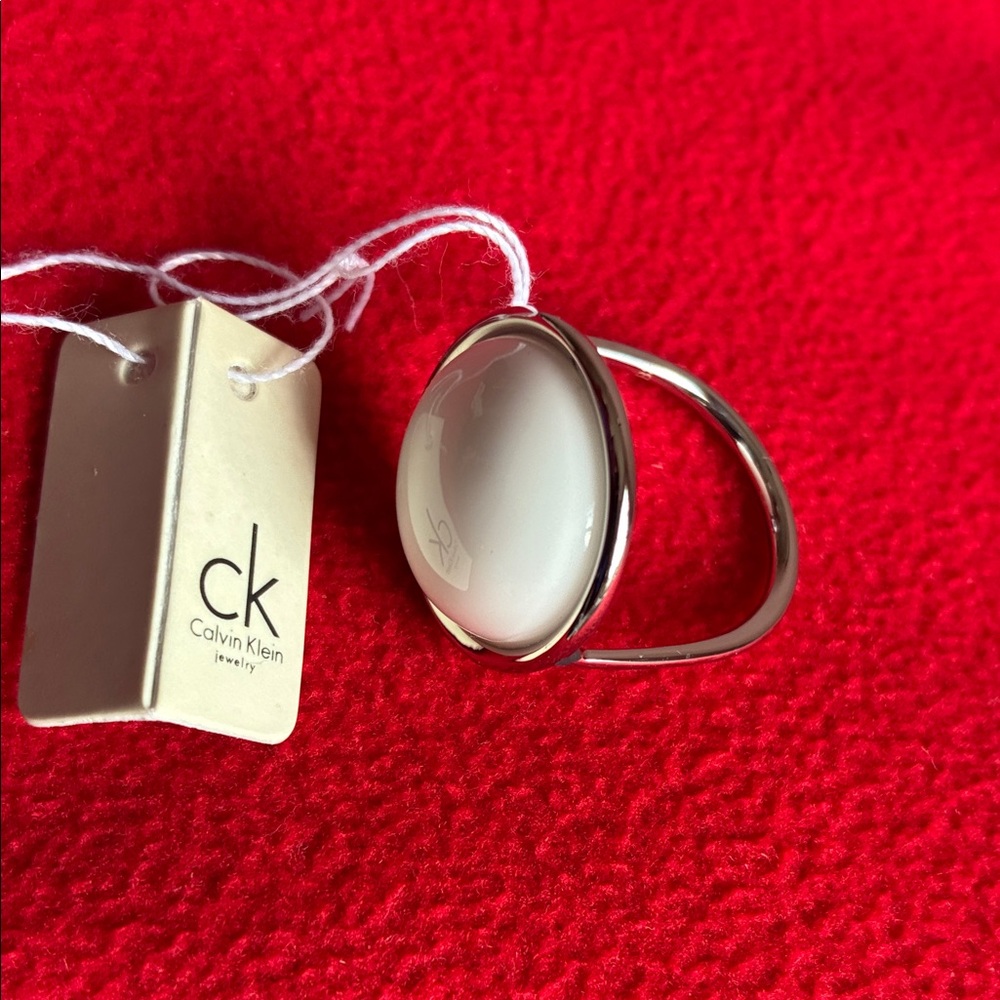 Calvin Klein Silver Band with White Stone Ring